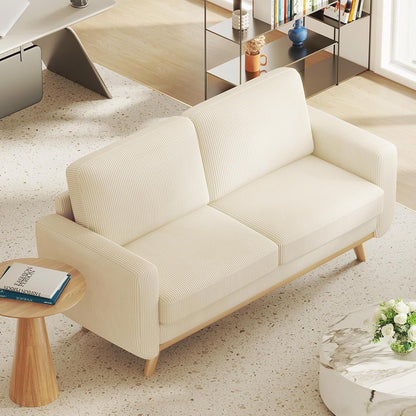 Canapé causeuse en velours côtelé vert 68 po - Coussin à ressorts confortable et cadre en bois massif, assise profonde et moderne pour salon et bureau
