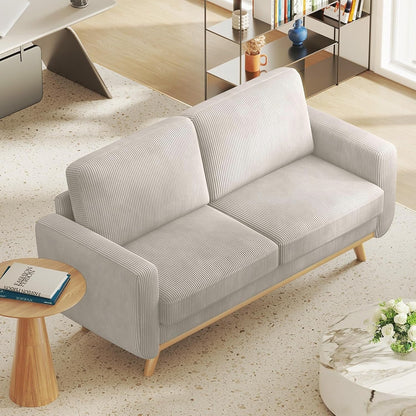 Canapé causeuse en velours côtelé vert 68 po - Coussin à ressorts confortable et cadre en bois massif, assise profonde et moderne pour salon et bureau