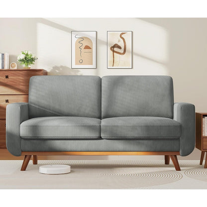 Canapé causeuse en velours côtelé vert 68 po - Coussin à ressorts confortable et cadre en bois massif, assise profonde et moderne pour salon et bureau