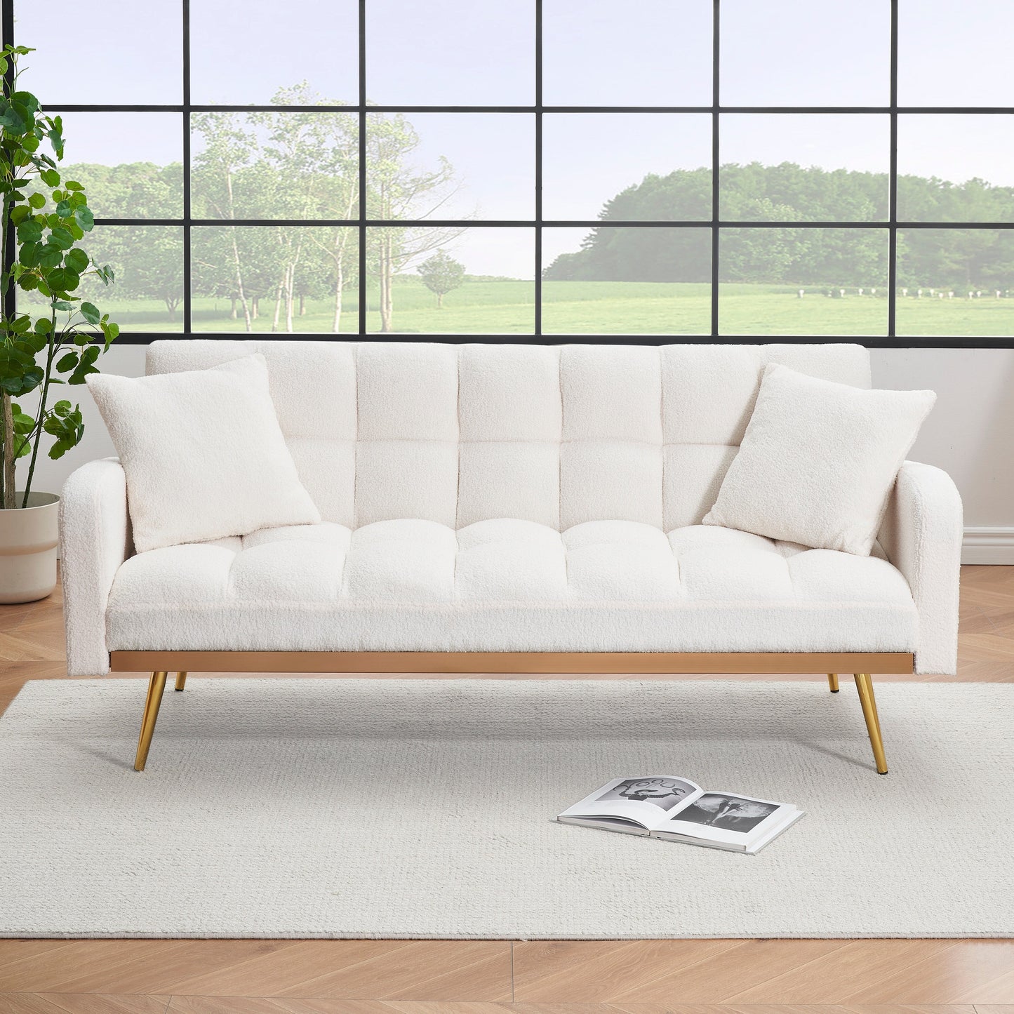 Canapé-lit beige de 175 cm avec canapé Teddy réglable pour petits espaces, salon et chambre à coucher