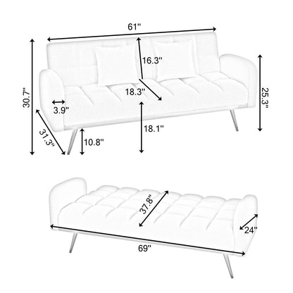 Canapé-lit rose de 175 cm avec canapé Teddy réglable pour petits espaces, salon et chambre à coucher