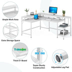 Bureau en L avec étagère pour écran, bureau d'angle réversible pour bureau à domicile 69