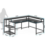 Bureau en L avec étagère pour écran, bureau d'angle réversible pour bureau à domicile 69