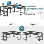 Bureau en L avec étagère pour écran, bureau d'angle réversible pour bureau à domicile 69