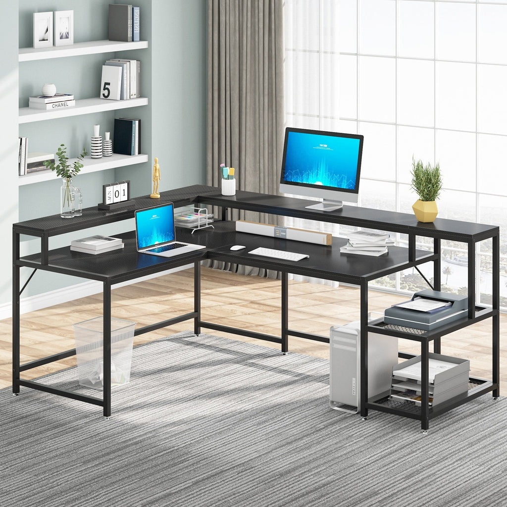 Bureau en L avec étagère pour écran, bureau d'angle réversible pour bureau à domicile 69