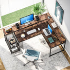Bureau en L avec étagère pour écran, bureau d'angle réversible pour bureau à domicile 69