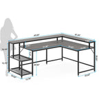 Bureau en L avec étagère pour écran, bureau d'angle réversible pour bureau à domicile 69