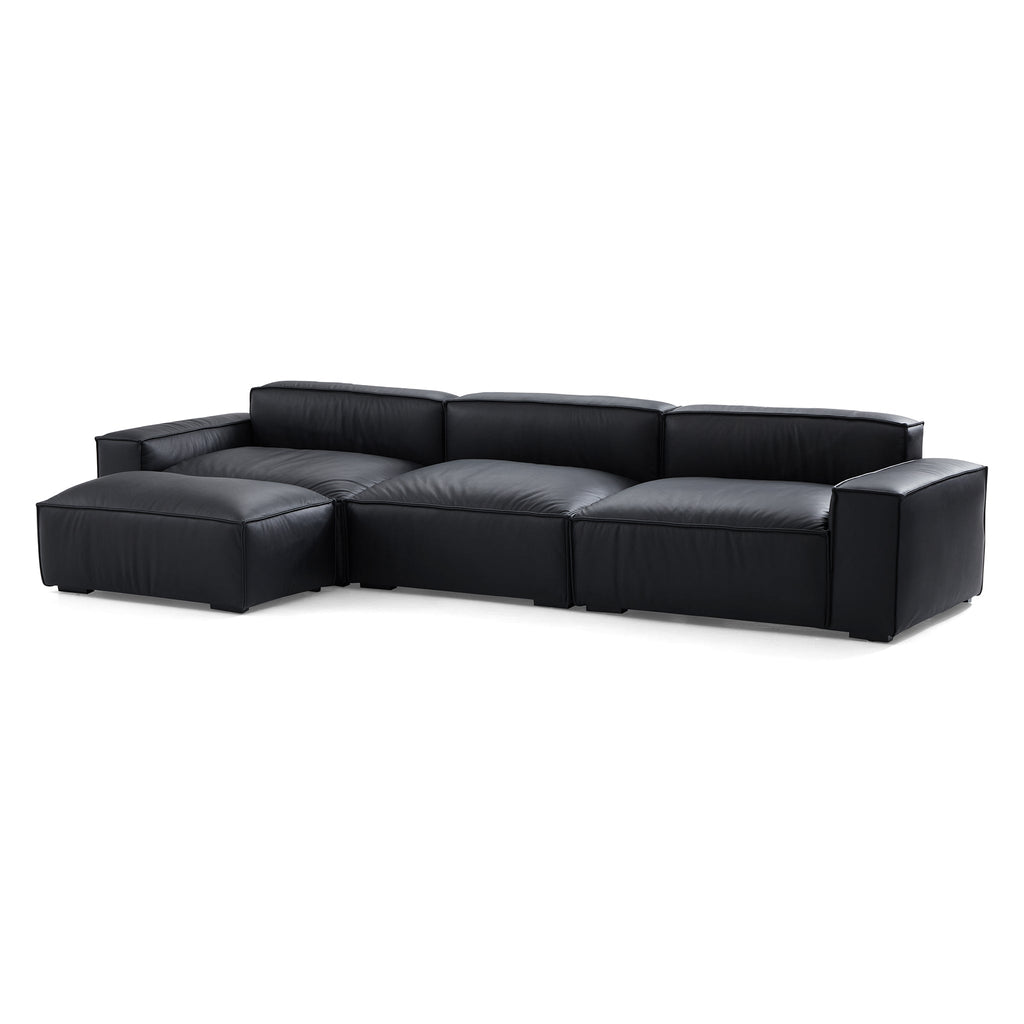 Canapé et pouf en cuir noir minimaliste de luxe