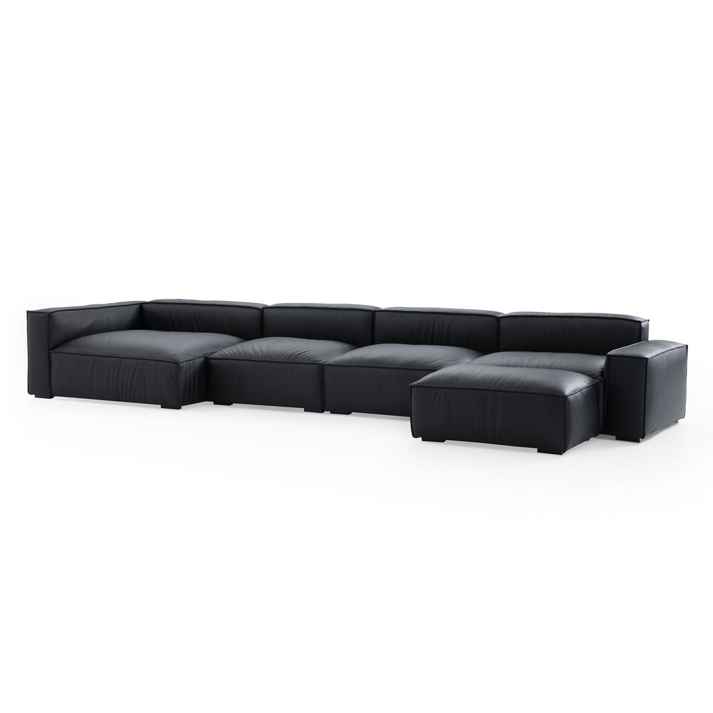 Canapé sectionnel et ottoman minimaliste de luxe en cuir noir
