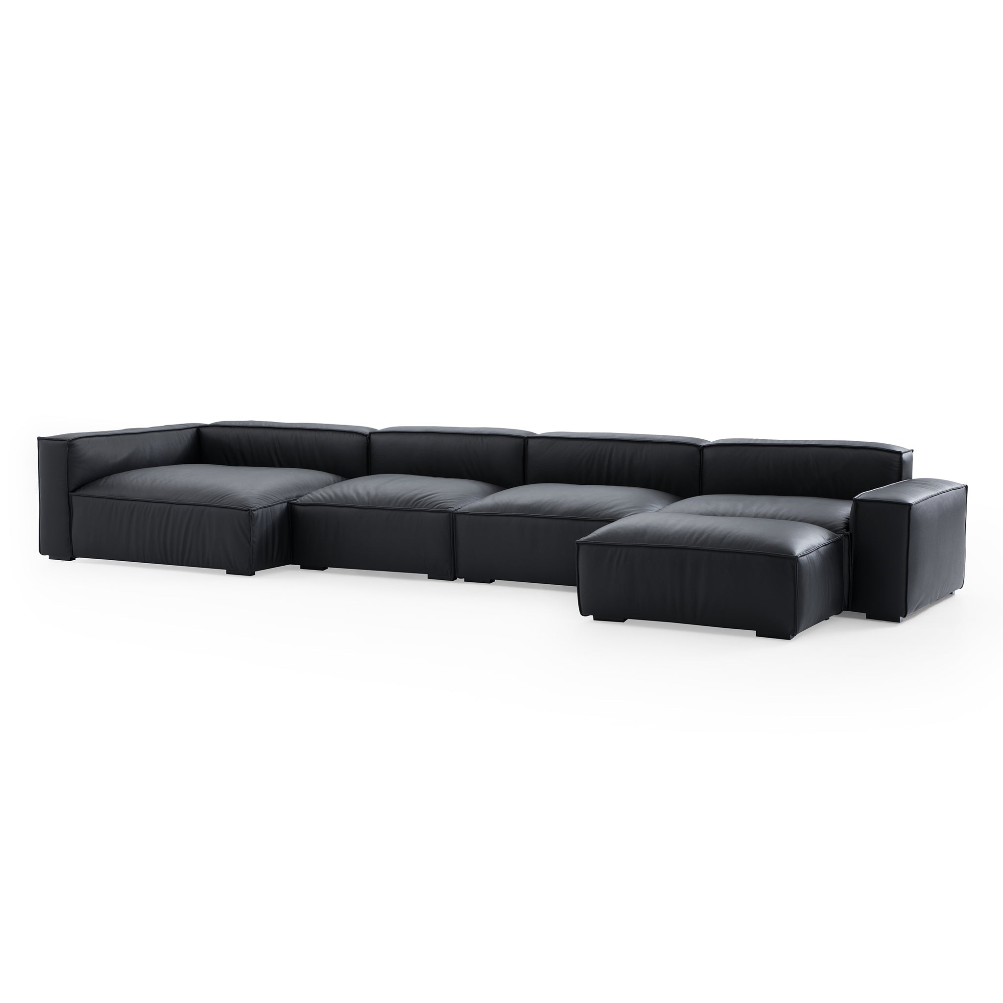 Canapé sectionnel et ottoman minimaliste de luxe en cuir noir