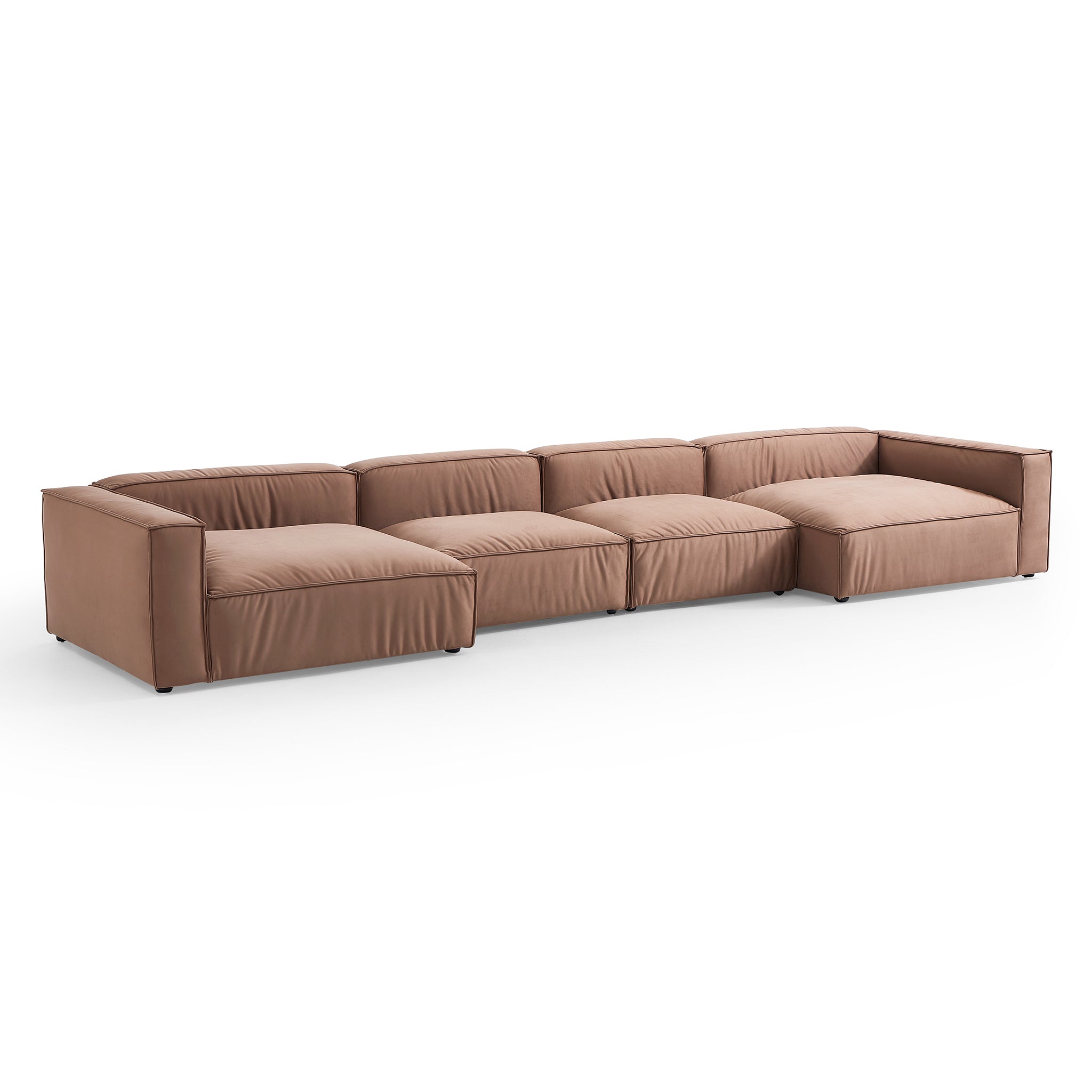 Canapé sectionnel en U de luxe en tissu marron minimaliste