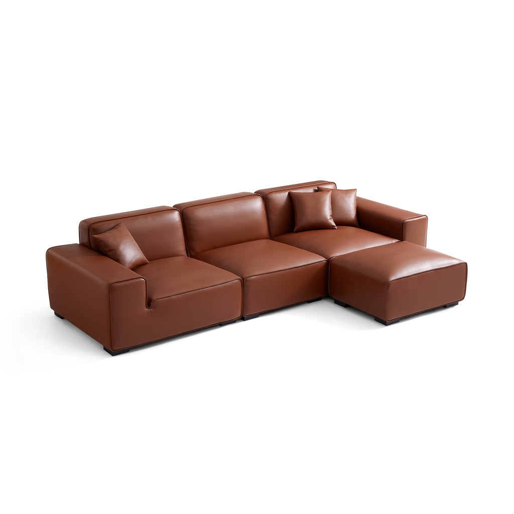 Domus Modular Khaki Leather Sofa and Ottoman