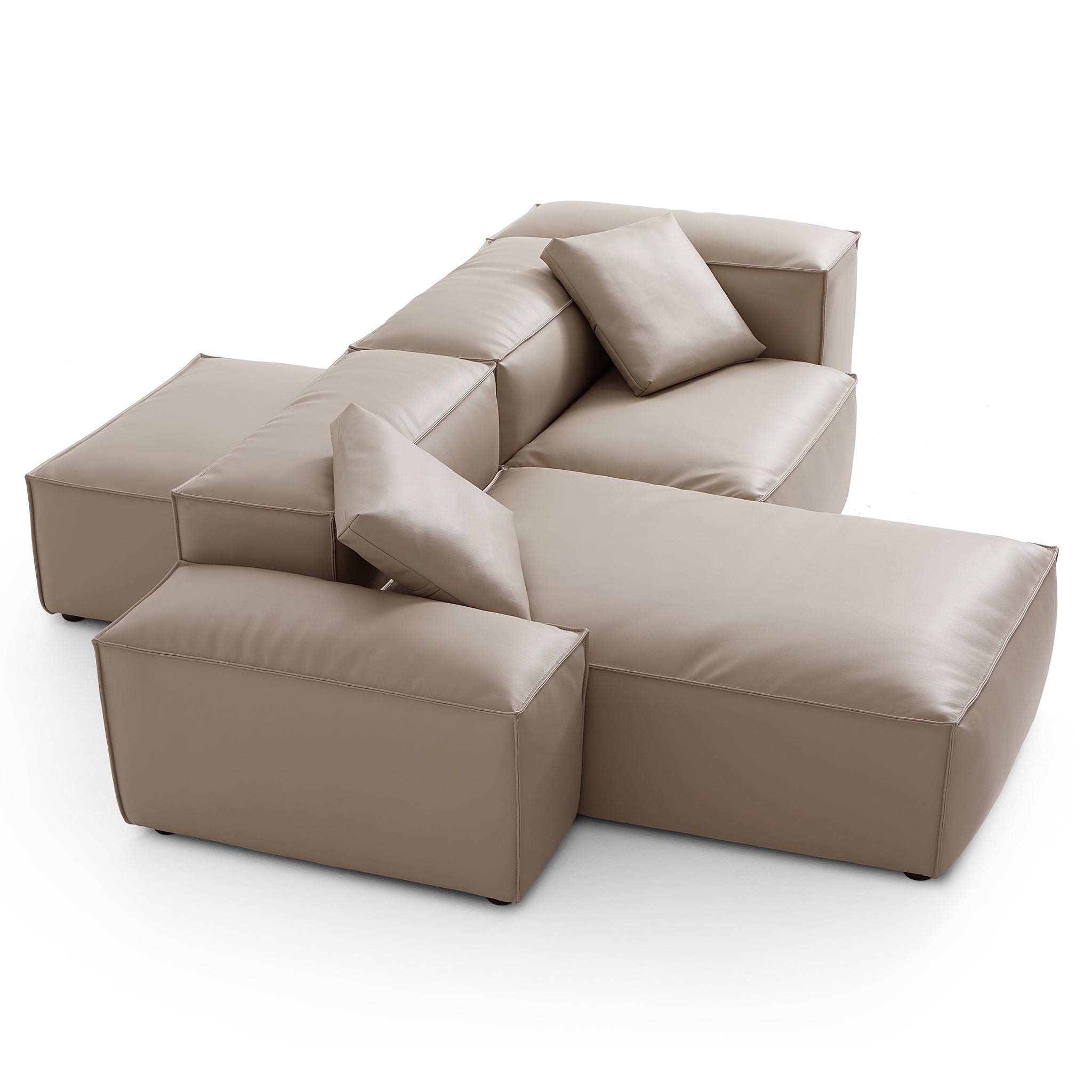 Cube Modular Beige Genuine Leather Double-Sided Sectional