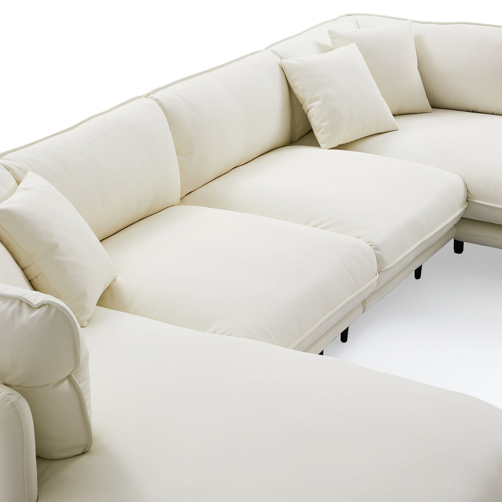 Vanilla White Leather U-Shaped Sectional