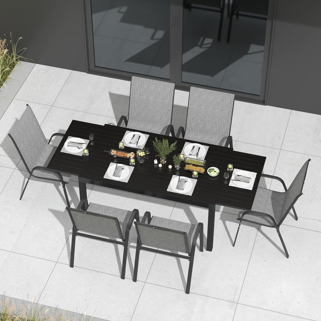 Ensemble de salle à manger de patio 7/11 pièces avec table à manger rectangulaire extensible en aluminium et 6/10 chaises en textilène