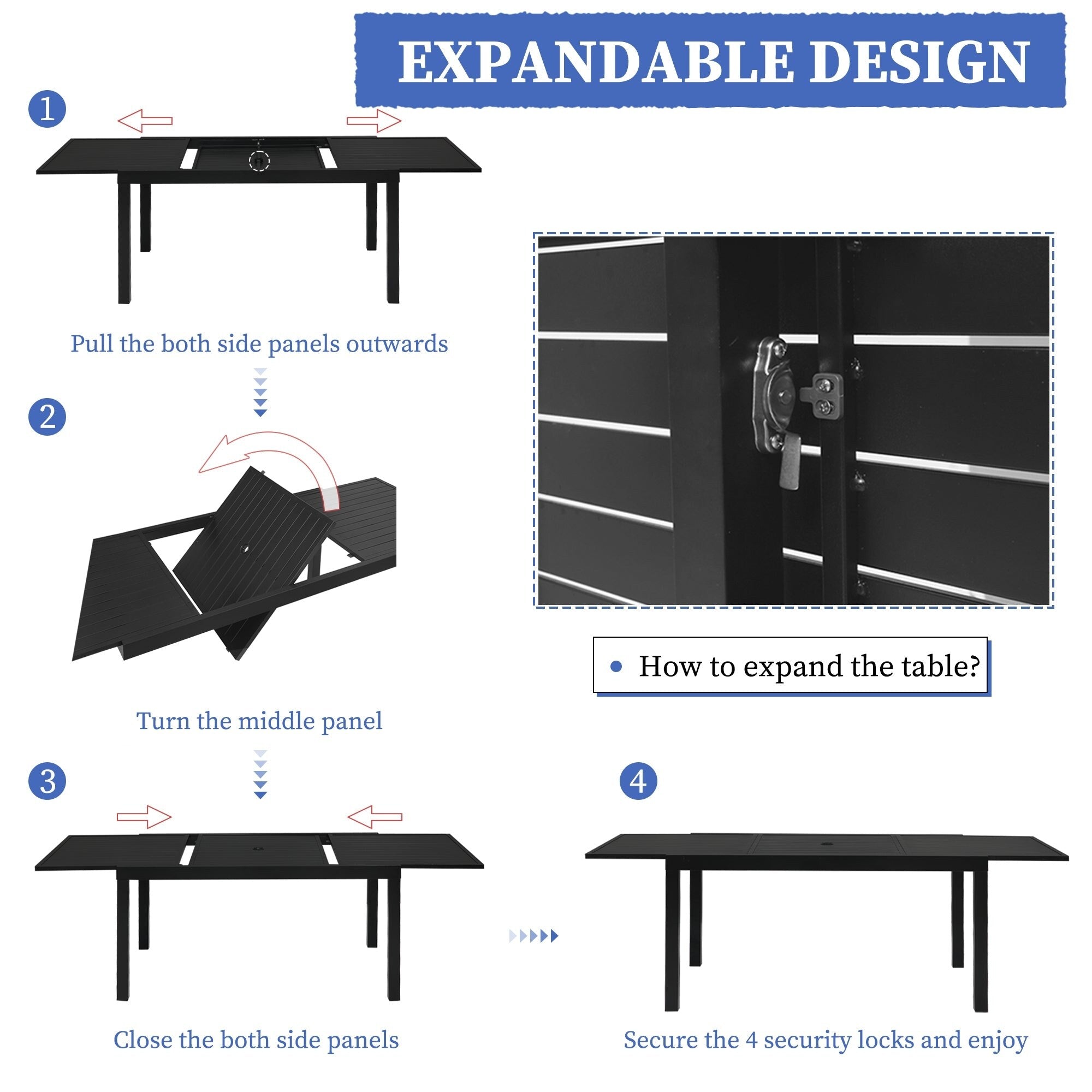 Ensemble de salle à manger de patio 7/11 pièces avec table à manger rectangulaire extensible en aluminium et 6/10 chaises en textilène
