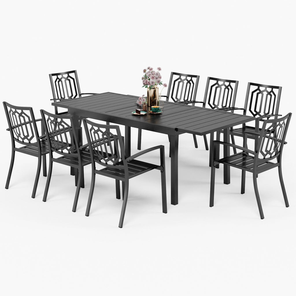 Ensemble de salle à manger d'extérieur MAISON ARTS avec chaises empilables en acier et table extensible