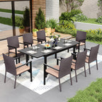Ensemble de salle à manger de patio 7/9, table à manger rectangulaire extensible avec chaises en rotin