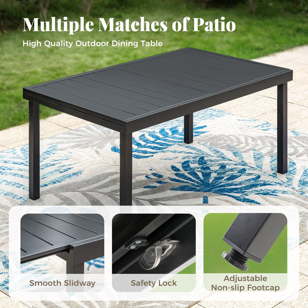 Ensemble de salle à manger de patio 7/9, table à manger rectangulaire extensible avec chaises en rotin