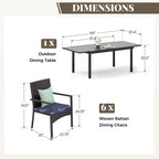 Ensemble de salle à manger de patio 7/9, table à manger rectangulaire extensible avec chaises en rotin