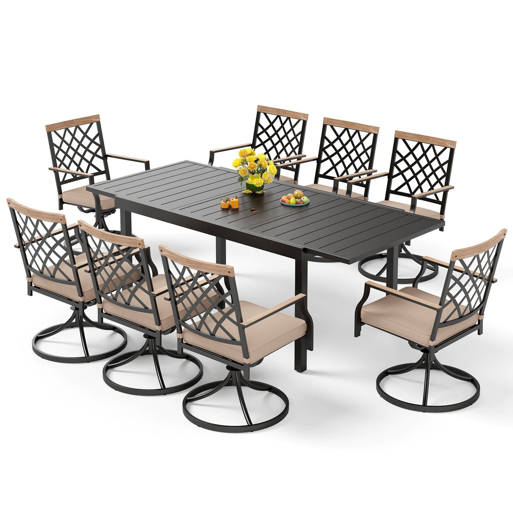 Ensemble de salle à manger d'extérieur MAISON ARTS 7/9 pièces, 6/8 chaises pivotantes en métal, 1 table rectangulaire extensible