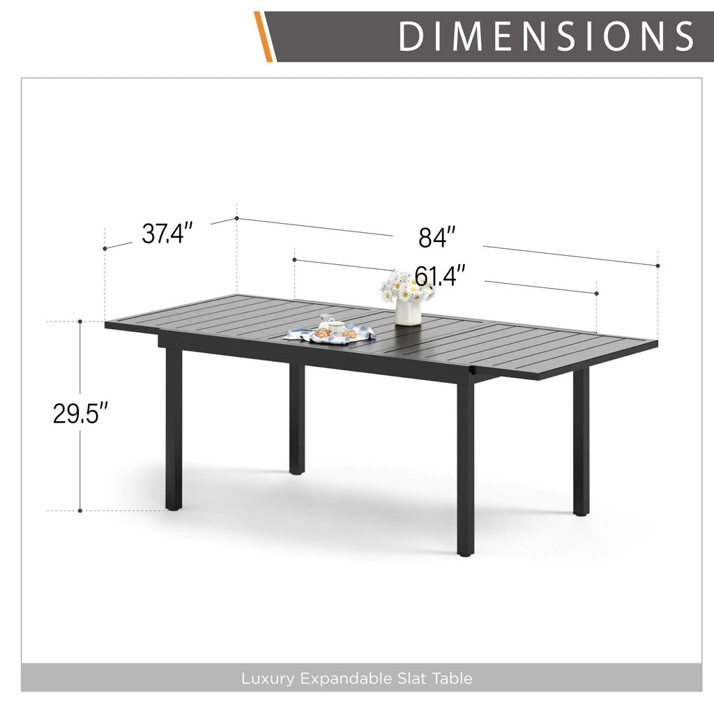 Ensemble de salle à manger d'extérieur MAISON ARTS 7/9 pièces, 6/8 chaises pivotantes en métal, 1 table rectangulaire extensible