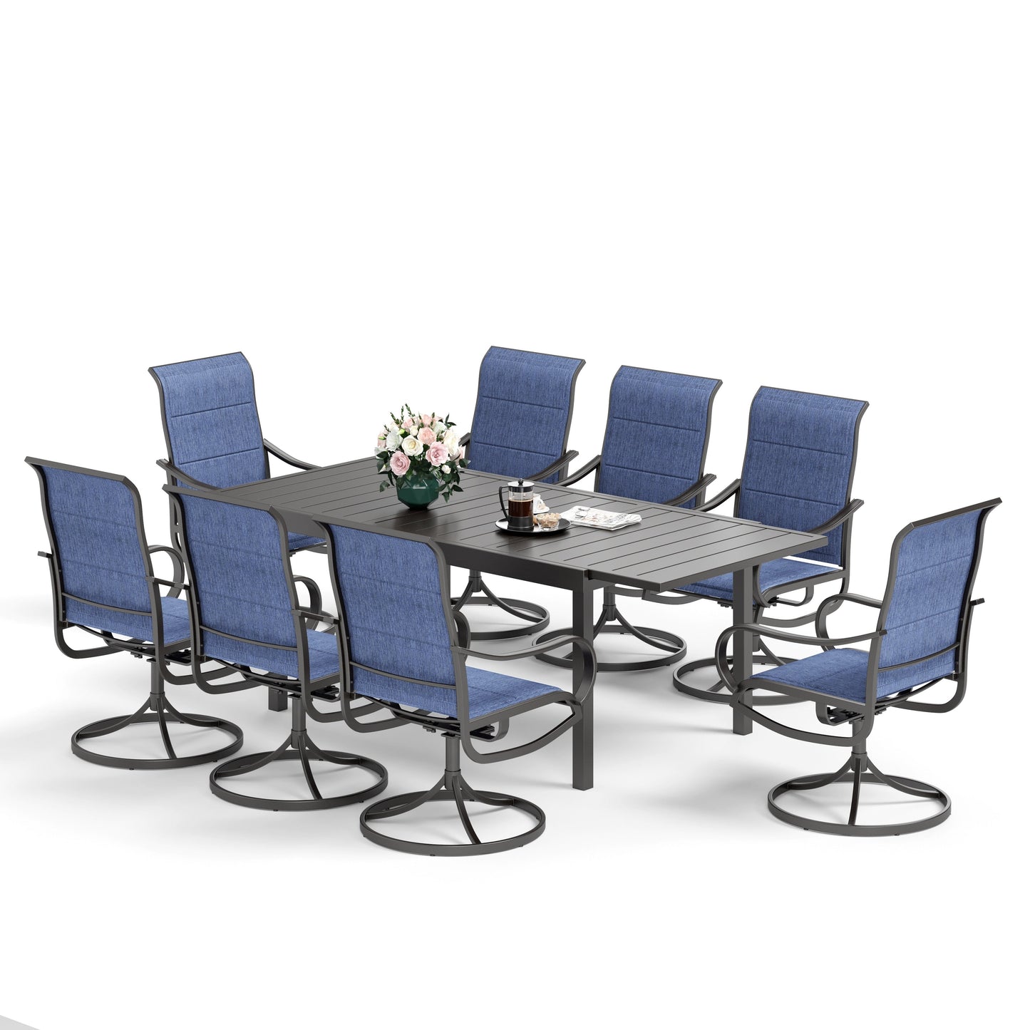 Ensemble de salle à manger de patio MAISON ARTS 7/9 pièces avec chaises pivotantes et table rectangulaire extensible pour l'extérieur