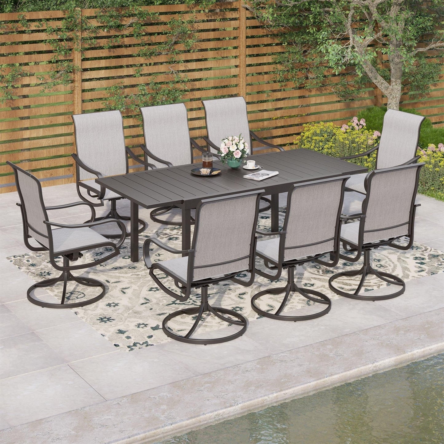 Ensemble de salle à manger de patio MAISON ARTS 7/9 pièces avec chaises pivotantes et table rectangulaire extensible pour l'extérieur