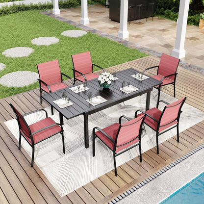 Ensemble de salle à manger de patio MAISON ARTS 7/9 pièces avec table rectangulaire extensible en métal et 6/8 chaises en textilène