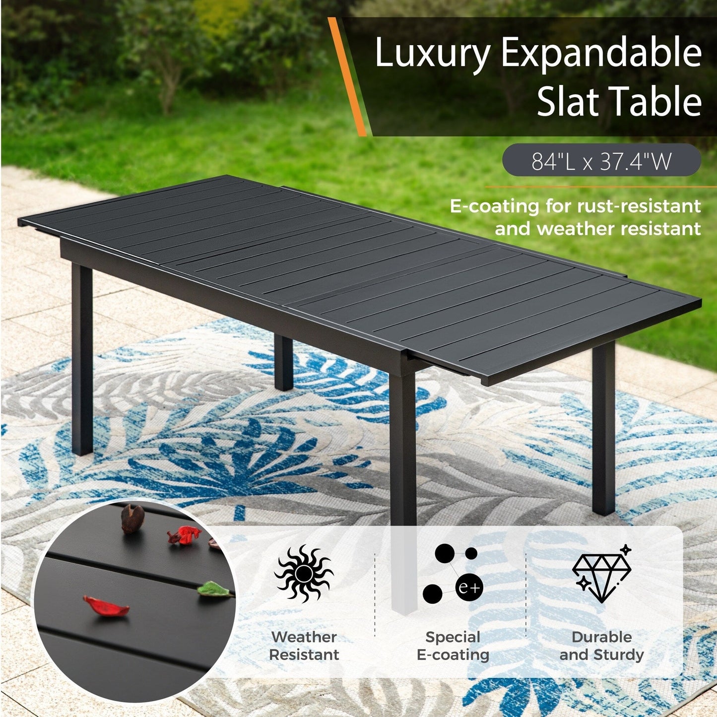 Ensemble de salle à manger de patio MAISON ARTS 7/9 pièces avec table rectangulaire extensible en métal et 6/8 chaises en textilène
