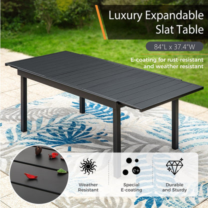 Ensemble de salle à manger de patio MAISON ARTS 7/9 pièces avec table rectangulaire extensible en métal et 6/8 chaises en textilène