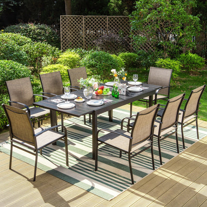 Ensemble de salle à manger de patio MAISON ARTS 7/9 pièces avec table rectangulaire extensible en métal et 6/8 chaises en textilène