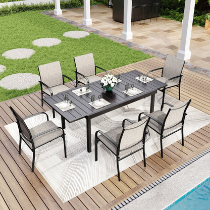 Ensemble de salle à manger de patio MAISON ARTS 7/9 pièces avec table rectangulaire extensible en métal et 6/8 chaises en textilène