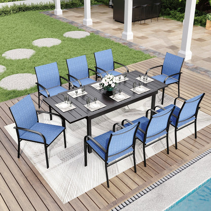 Ensemble de salle à manger de patio MAISON ARTS 7/9 pièces avec table rectangulaire extensible en métal et 6/8 chaises en textilène