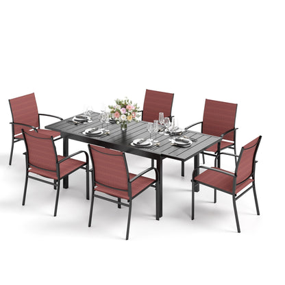 Ensemble de salle à manger de patio MAISON ARTS 7/9 pièces avec table rectangulaire extensible en métal et 6/8 chaises en textilène