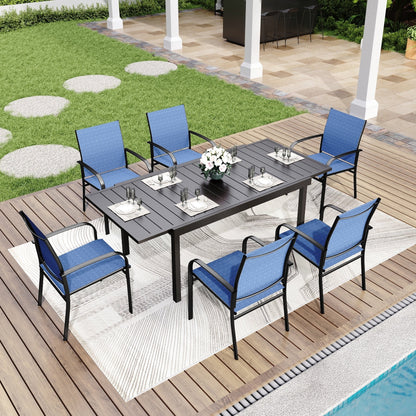 Ensemble de salle à manger de patio MAISON ARTS 7/9 pièces avec table rectangulaire extensible en métal et 6/8 chaises en textilène