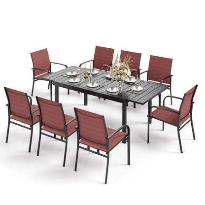 Ensemble de salle à manger de patio MAISON ARTS 7/9 pièces avec table rectangulaire extensible en métal et 6/8 chaises en textilène