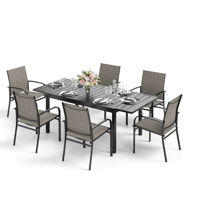 Ensemble de salle à manger de patio MAISON ARTS 7/9 pièces avec table rectangulaire extensible en métal et 6/8 chaises en textilène