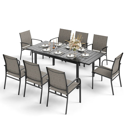 Ensemble de salle à manger de patio MAISON ARTS 7/9 pièces avec table rectangulaire extensible en métal et 6/8 chaises en textilène