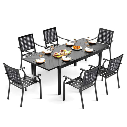 Ensemble de salle à manger de patio 9 pièces MAISON ARTS avec revêtement électronique, 8 chaises empilables et 1 table extensible en métal