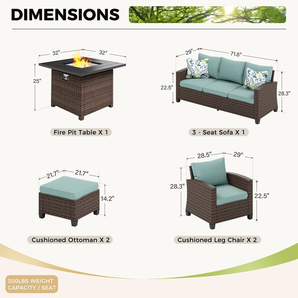 Ensemble de salon de jardin 7/9 places en rotin et osier avec canapé sectionnel à dossier haut et table pour foyer