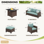 Ensemble de salon de jardin 7/9 places en rotin et osier avec canapé sectionnel à dossier haut et table pour foyer