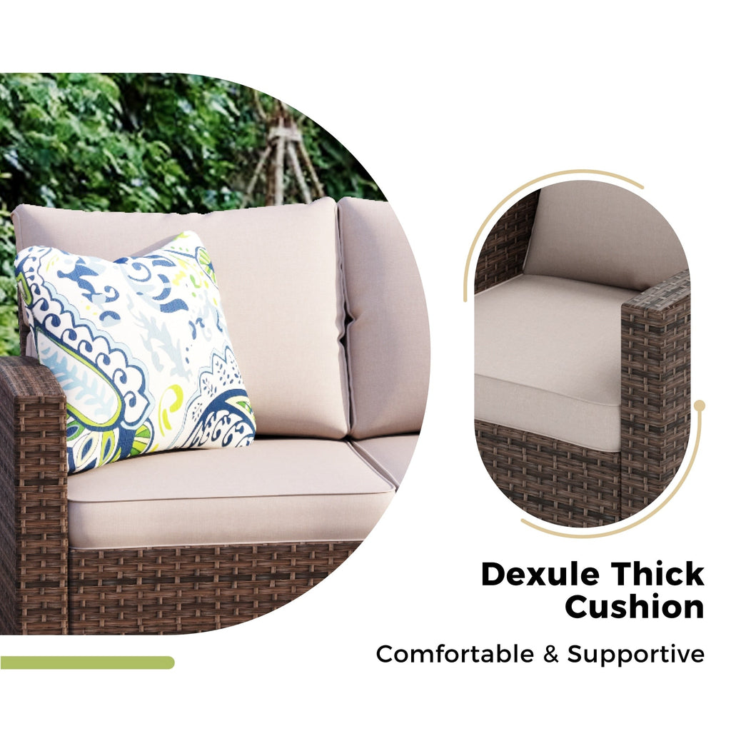Ensemble de salon de jardin 7/9 places en rotin et osier avec canapé sectionnel à dossier haut et table pour foyer