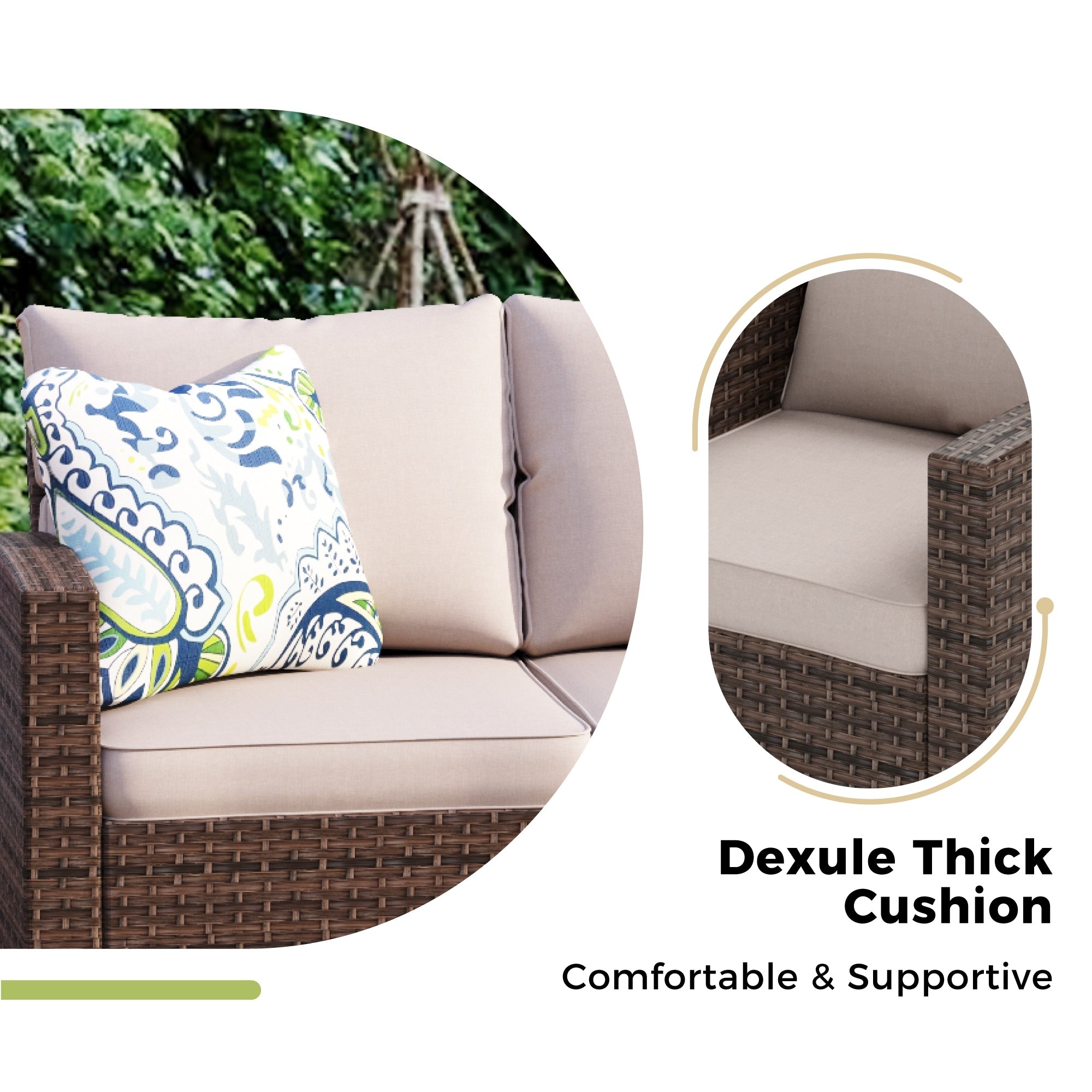 Ensemble de salon de jardin 7/9 places en rotin et osier avec canapé sectionnel à dossier haut et table pour foyer