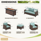 Ensemble de salon de jardin 7/9 places en rotin et osier avec canapé sectionnel à dossier haut et table pour foyer