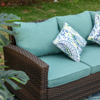 Ensemble de salon de jardin 7/9 places en rotin et osier avec canapé sectionnel à dossier haut et table pour foyer