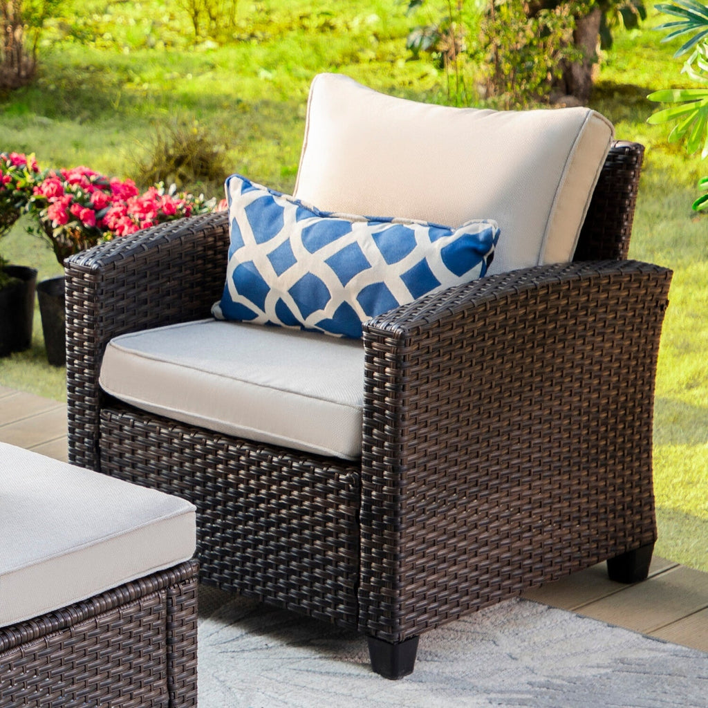 Ensemble de salon de jardin 7/9 places en rotin et osier avec canapé sectionnel à dossier haut et table pour foyer
