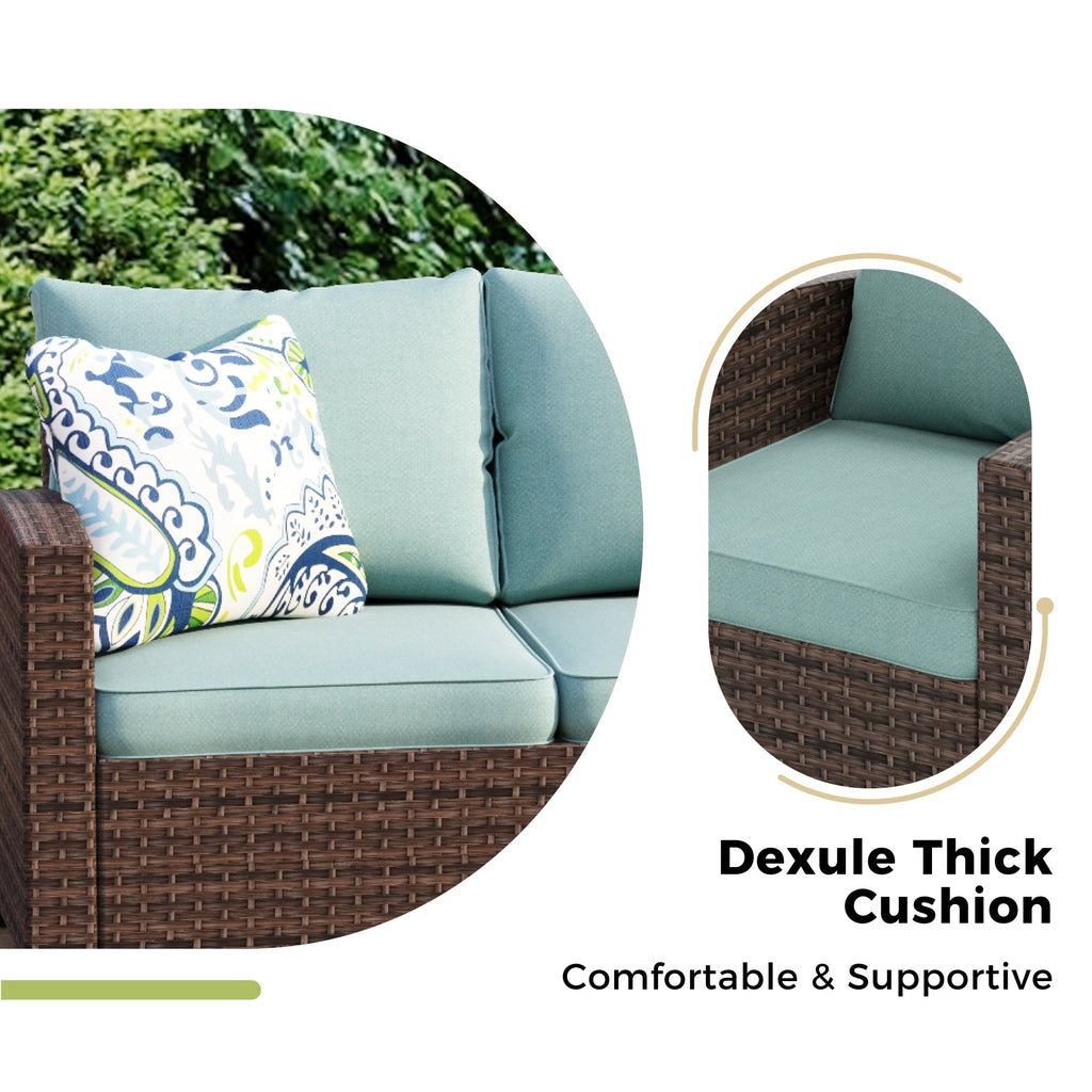 Ensemble de salon de jardin 7/9 places en rotin et osier avec canapé sectionnel à dossier haut et table pour foyer