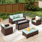 Ensemble de salon de jardin 7/9 places en rotin et osier avec canapé sectionnel à dossier haut et table pour foyer