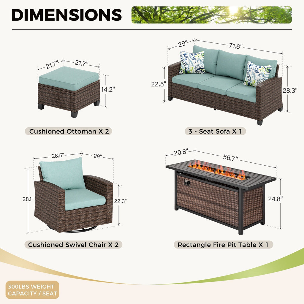 Ensemble de salon de jardin 7/9 places en rotin et osier avec canapé sectionnel à dossier haut et table pour foyer